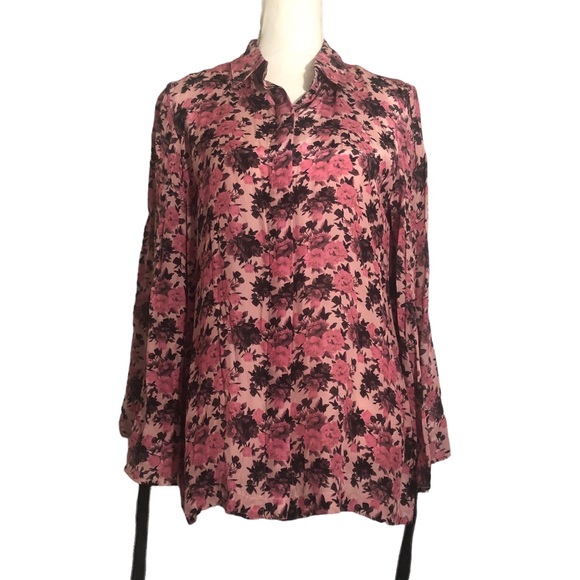 Dhruv Kapoor floral 100% silk long sleeve button down shirt. Sz Small - Picture 2 of 7